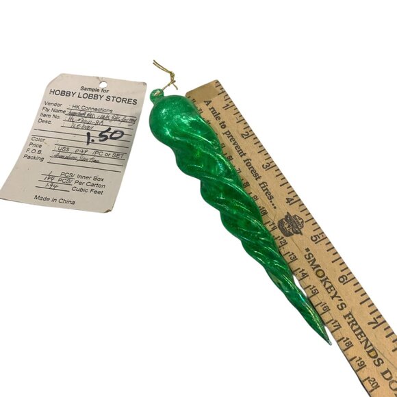 Green German Swirl Icicle Ornament 7 Christmas Tree Decoration Hanging Glass - Picture 4 of 4